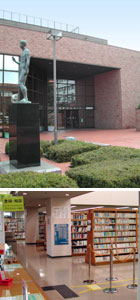 図書館の外観と館内の写真